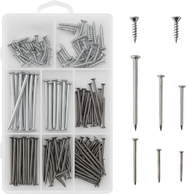 ACCURETH Screws & Nails Assortment Kit | 200 Pcs | 8 Types | Self-Tapping & Galvanized