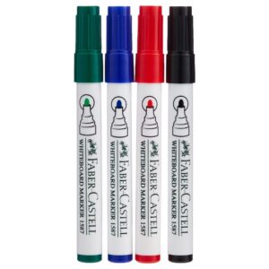 Faber-Castell Whiteboard Marker 4-Pack | Assorted Colors, Low Odour, Refillable